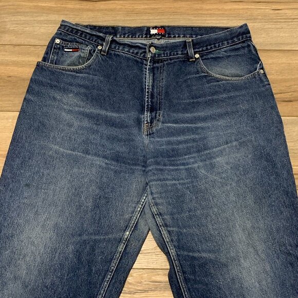 Tommy Hilfiger Denim Blue Jeans 40 x 32 Baggy Flag 90s Retro Y2K Vintage VTG - Picture 2 of 12